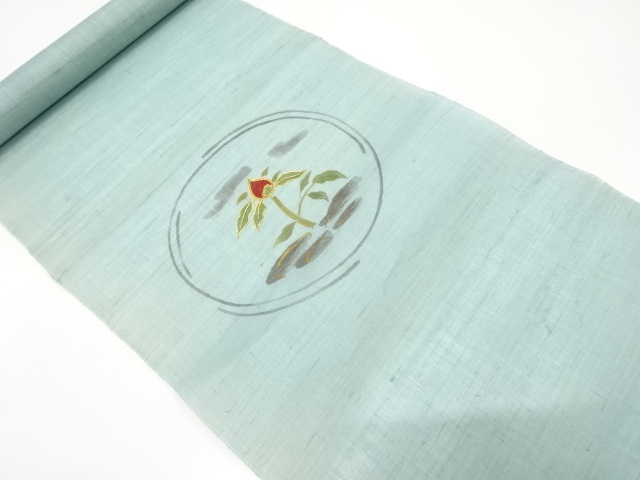 JAPANESE KIMONO / ANTIQUE BOLT FOR NAGOYA OBI / EMBROIDERY / FLOWER